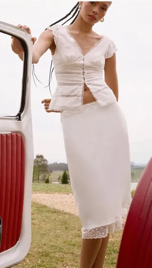 Peppermayo White Satin Midi Skirt - Rina Low Rise size 6 thumbnail 1