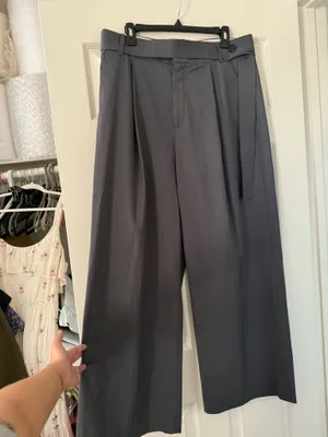 Zara Grey High Waisted Relaxed Trouser Pant with Button Belt thumbnail 4