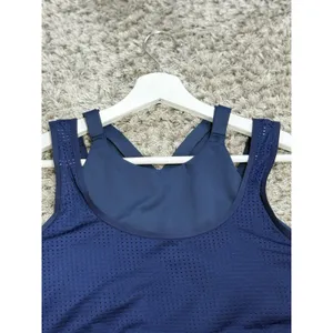 Brooks Running Sports Bra Womens Blue Mesh Strappy High Neck Crop Top Size L thumbnail 5