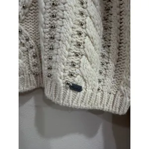Superdry Sartorial Womens Cream Cable Knit Studded Mock Neck Cropped Sweater XS thumbnail 5