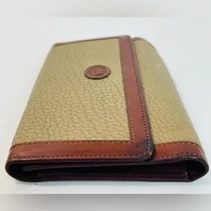 Vintage Dooney & Bourke All Weather Leather Checkbook Wallet, Taupe/British Tan thumbnail 3