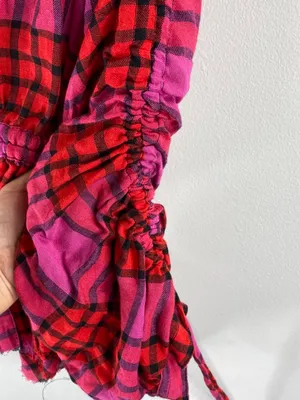 Free People We The Free Pacific Dawn Red Plaid Top Size XS thumbnail 7