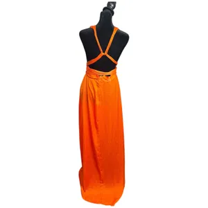 Hello Molly Thigh High Split Maxi Dress Womens 8 Orange Plunging Neckline thumbnail 6