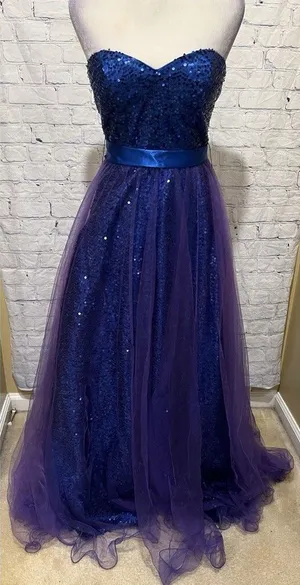 Cecily Brown Blue and Purple Sequin Strapless Prom Gown Formal Party Dress M thumbnail 1