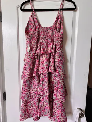 Floral Tiered Midi Dress in Pink thumbnail 5