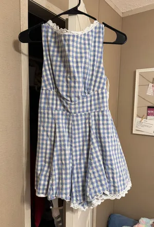 Gingham Romper Blue Size XS thumbnail 1