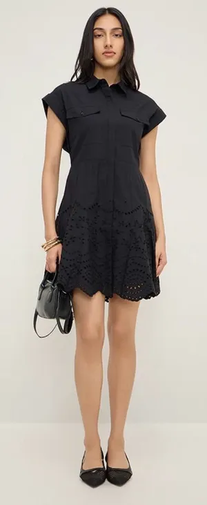 Zara Compare MINI DRESS M black EUC Black Mini Dress Eyelet Detail thumbnail 1