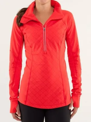 Lululemon Toasty Tech Quilted Elbow Love Red Coral 1/2 Zip Jacket Coat Sz 2 thumbnail 1