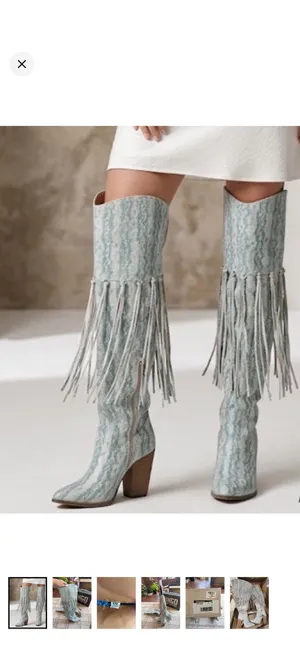 dingo Teal Snake-Print Fringe Over-the-Knee Boots thumbnail 2