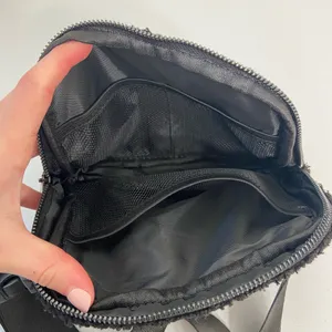 NWOT women’s solid black Sherpa soft thick adjustable‎ strap belt bag active thumbnail 5