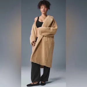 Alo Yoga Oversized Sherpa Trench Coat In Camel Teddy Jacket Size Small thumbnail 4