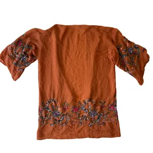 Boho Embroidered Kimono Cardigan Duster Rust Floral Open Front Festival One Size thumbnail 5