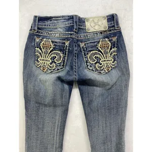 Miss Me Jeans Womens Sz 25 cuffed‎ capri Denim Embellished Fleur de lis Pockets thumbnail 2