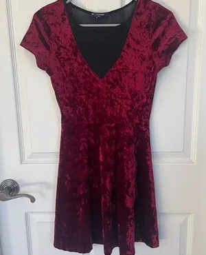 One Clothing Crushed Velvet Maroon Dress with Black Mesh Chest size S thumbnail 1