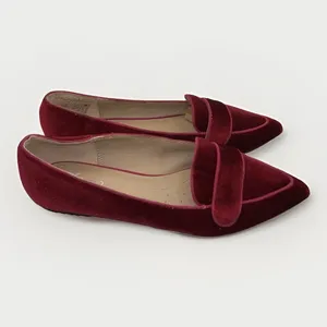 Lands End Womens Velvet Pointed Toe Loafer Flats Burgundy Red Size 7 Parisian thumbnail 4