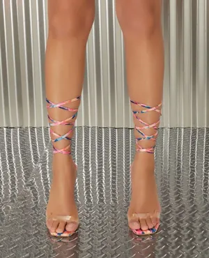 Square Toe Tie Dye Lace Up High Heels Size 7 thumbnail 2