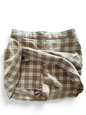 Hollister Brown Plaid A-Line Mini Skort thumbnail 3
