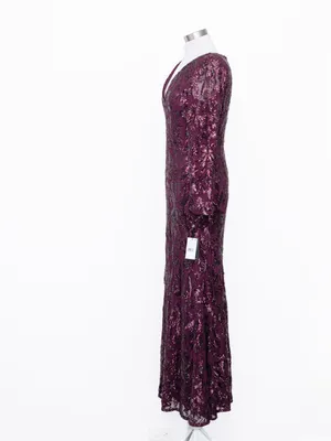 Adrianna Papell - V-Neck Long Sleeve Sequin Mermaid Gown thumbnail 5