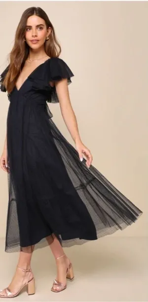 LULU's Prom Wedding Boho Swiss Dot Tulle Chic Midi Dress NWT thumbnail 1