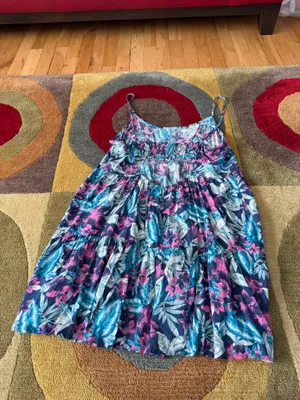 American Eagle Back Cutout Loose Flowy Mini Dress Floral Print Tropical Large thumbnail 3
