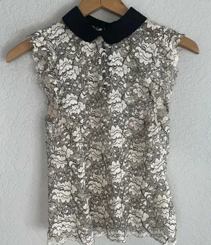 Zara Lace Sleeveless Top Sheer Peter Pan Collar Victorian Romantic Modest thumbnail 3