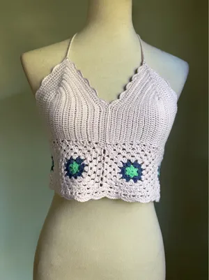 Aerie Crochet Halter Lilac Floral Granny Square Boho Crop Top M boho whimsigoth thumbnail 1