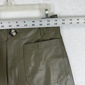 Maeve Anthropologie The Colette Faux Leather Wide Leg Pants‎ Olive Green Size 26 thumbnail 4