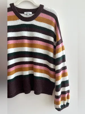 Madewell Women’s Payton Sweater Balloon Sleeve Stripe Cozy Wool Blend, Large thumbnail 4