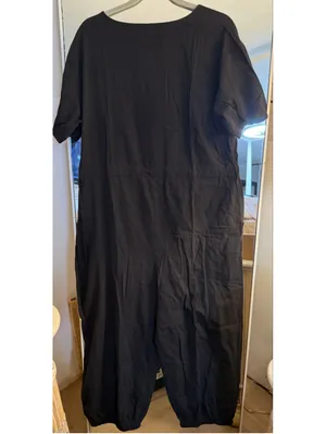 NEW Cotton Jumpsuit Casual Checkered Cropped Drawstring Romper Short Sleeve M thumbnail 2