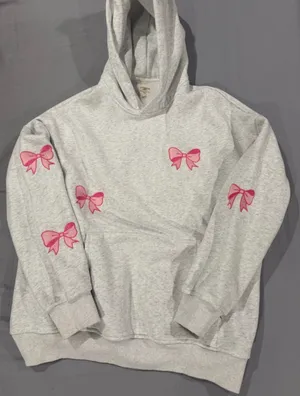 Sunkissed Coconut Light Grey Hoodie with Pink Bow Embroidery thumbnail 1