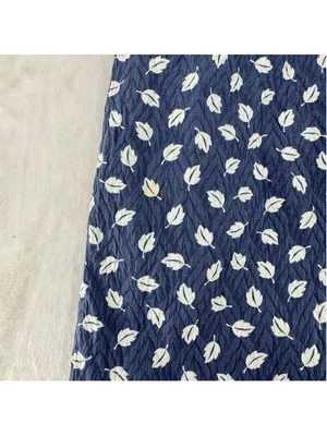 Vintage Straight Skirt Blue Gray with White Leaves Cottagecore Nature Medium thumbnail 4