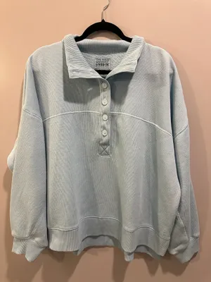 American Eagle Big Hug Henley Pullover Sweatshirt Light Blue thumbnail 2