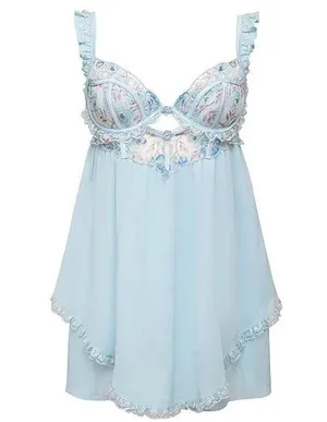 NWT For Love and Lemons Sorbet Rose Baby Blue Babydoll dress. Size Medium thumbnail 4