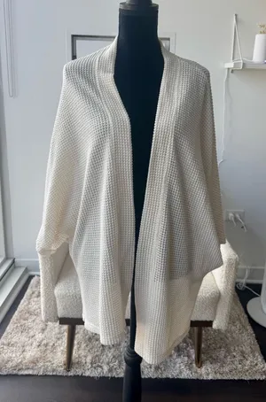 Express Cream Short Dolman Sleeve Oversized Open Knit Cardigan One Size thumbnail 1