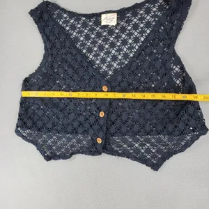 Awesome Wear Crochet Vest Womens M Black VTG Y2K 90s Boho Cropped Open Knit USA thumbnail 5