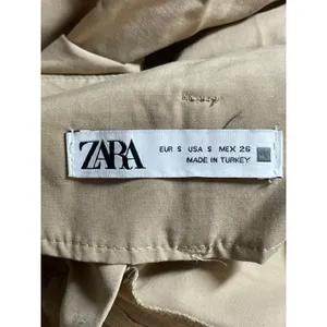 Zara Women's Beige High Rise Pleated Belted Baggy Tapered Trousers Cargo Pants S thumbnail 5