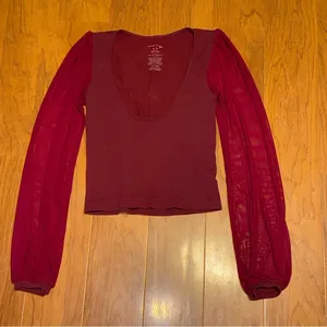 FREE PEOPLE Lost In Love Seamless Top in Rasin Red size Medium Large‎ Sheer thumbnail 2