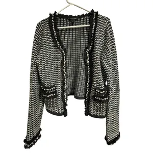 White House Black Market black and white tweed jacket with faux pearl trim‎ thumbnail 2