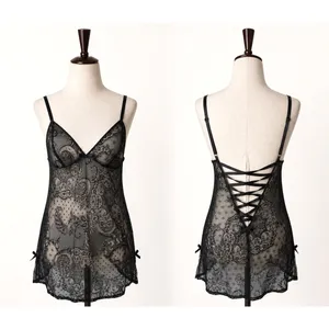 Victoria's Secret Chemise Women Medium Black Sheer Lace Corset Back Coquette thumbnail 2