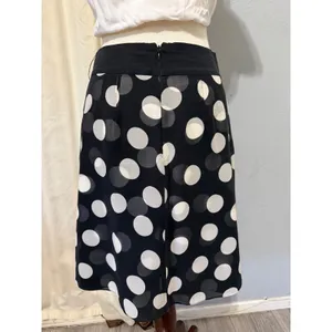Ann Taylor 100% Silk Midi Skirt Size 2 Black White Polka Dot Pleated‎ A-Line Mod thumbnail 14