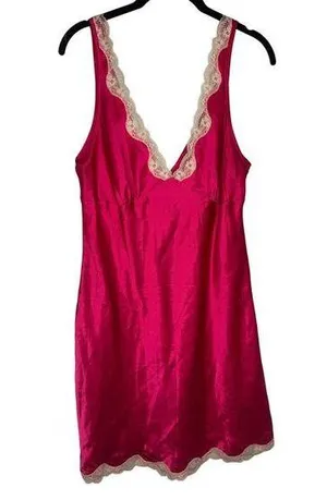 Victoria's Secret Satin Slip Short Nightgown Size Large Pink Lace Nighty Pajamas thumbnail 1