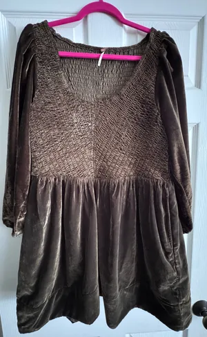 Free People Velvet Boho Puff Sleeve Dress Mini thumbnail 1