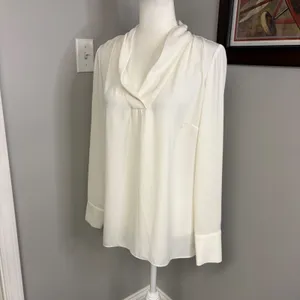 Amanda Uprichard Ivory Cowl Neck Long Sleeve Blouse Gold Button Cuffs Medium thumbnail 2