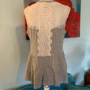 Mason & Belle Women's Peplum Top Blouse Gray Lace Size L Large thumbnail 3
