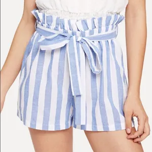 ✨ Self Belted Frill Waist Stripe Shorts✨ Blue Size L thumbnail 2