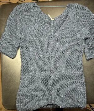 Free People Size L Navy Short Sleeve Oversized Chunky Sweater thumbnail 1