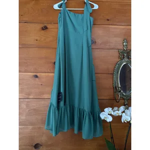 Lulus Tamryn Dark Sage Asymmetrical Ruffled Midi Dress Dance Bridesmaid Medium thumbnail 6