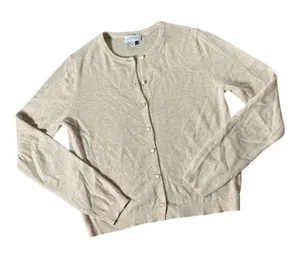 Lucy Paris Heart Button Wool Cardigan Womens M Beige Coquette Knit Crew Neck thumbnail 1