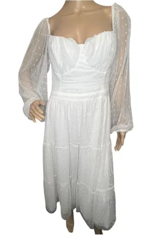 Lulus White Swiss Dot Sheer Long Sleeve Cottagecore Prairie Midi Dress thumbnail 1