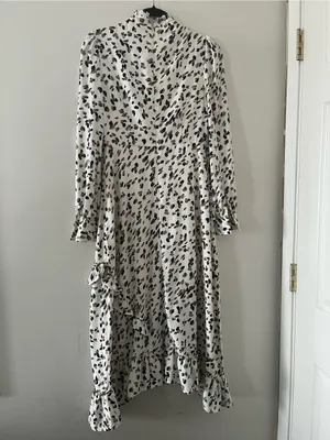 Nasty Gal White Brown Animal Print Midi Dress 4 Ruffle Hem Modest Going Out thumbnail 6